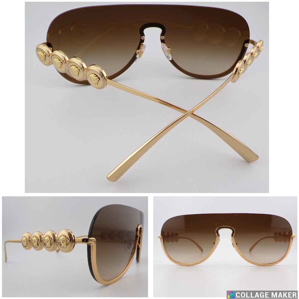 VERSACE Gold Gradient Semi Rimless Shield Shades, Medusa Logo Single Lens VE2215